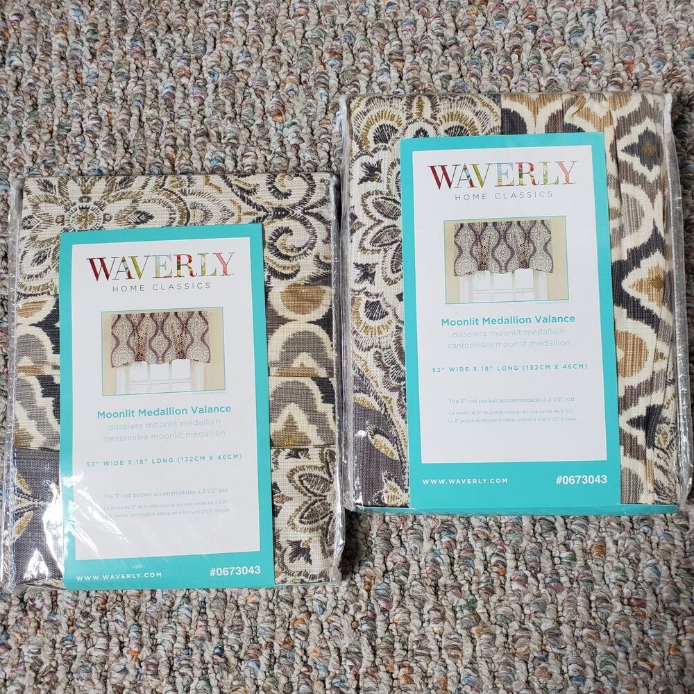 Lot Of 2 Waverly Moonlit Medallion Mineral Valances 52" x 18" Window Decor New